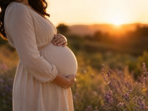 image of pregnant woman holding her pregnant stomach